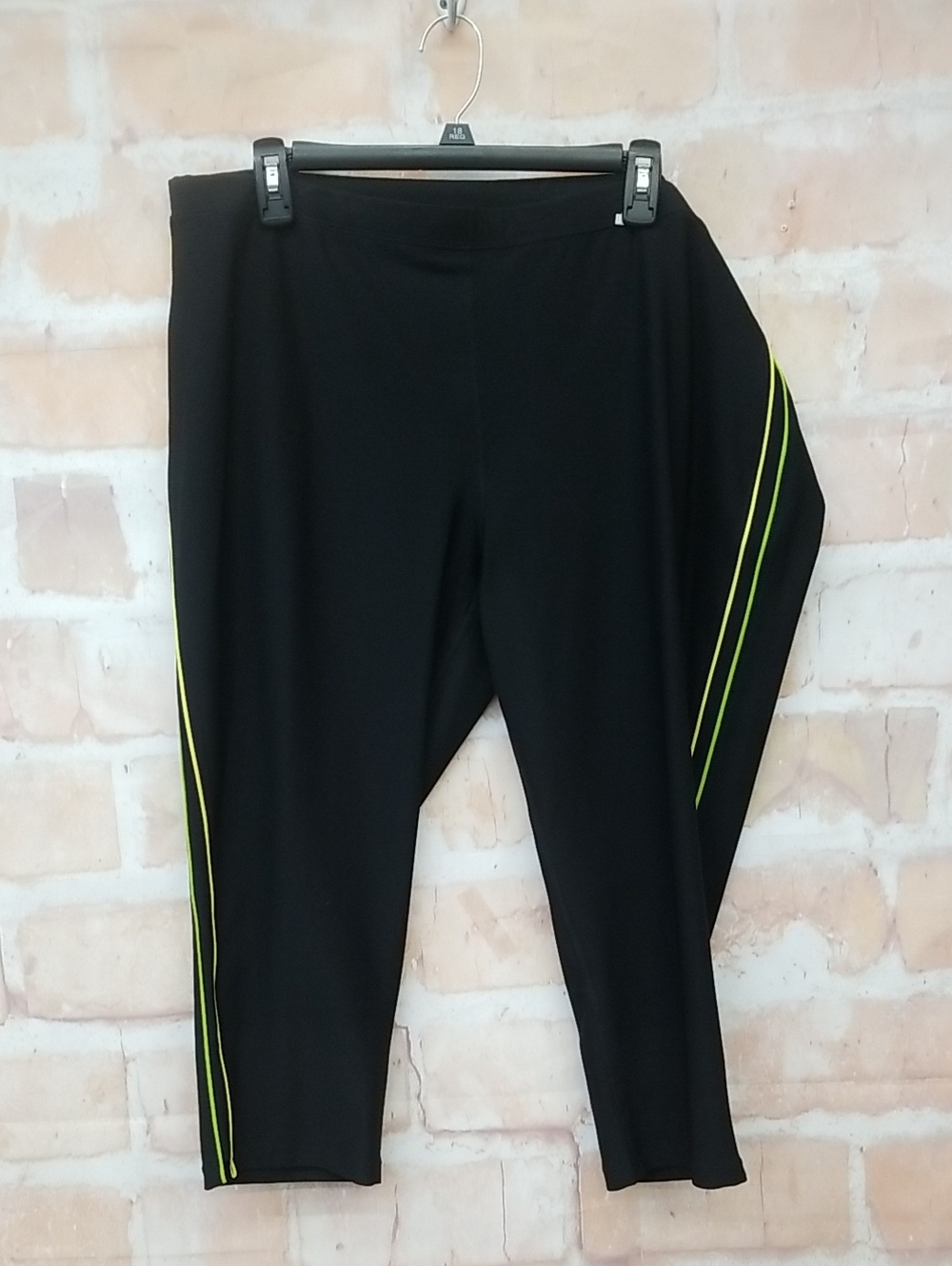 NWT Xersion Black Athletic Leggings with Neon Lime Stripe
